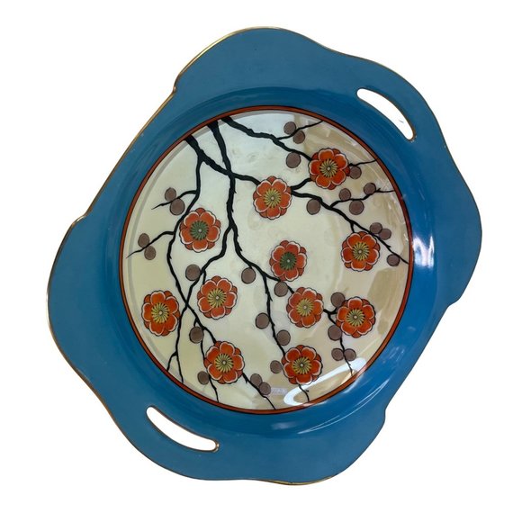 Antique Bowl Noritake Lusterware Octagonal Cut Out Tabs Art Deco Floral 9" x 2" - Picture 3 of 6